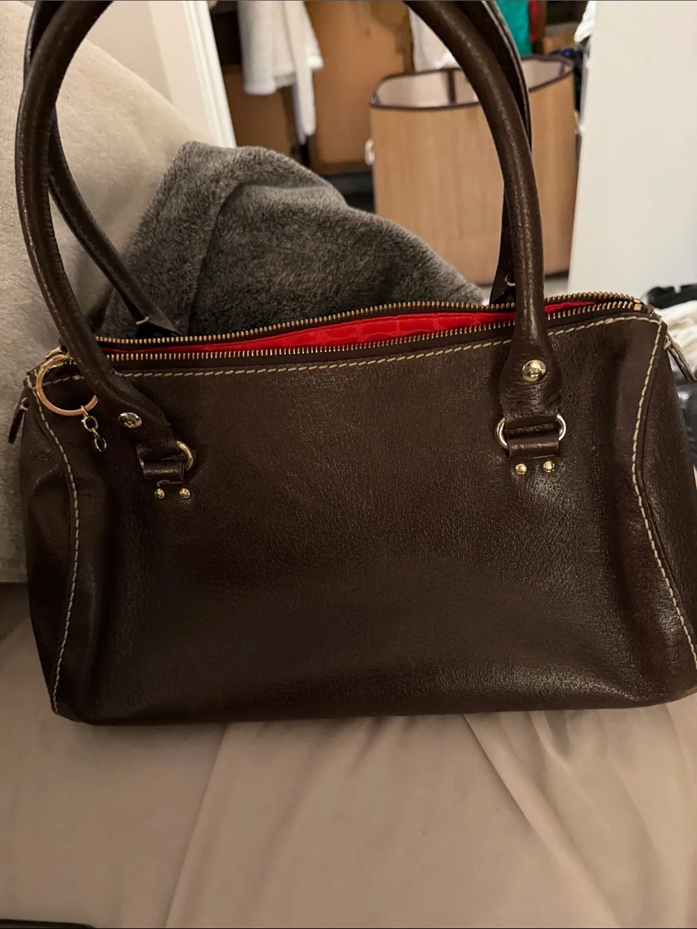 kate spade Dark Brown Leather Satchel with Gold Hardware
